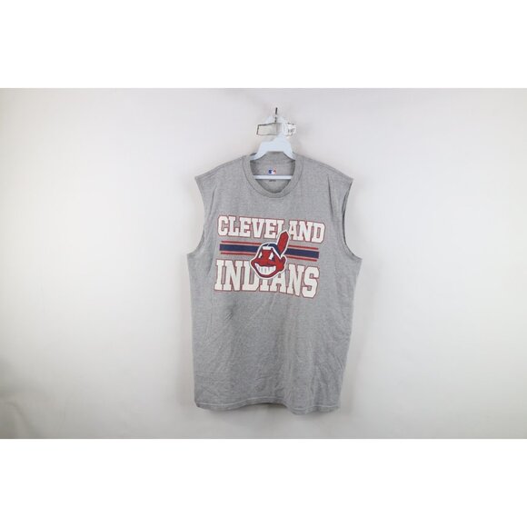 Vtg Y2K Mens XL Faded Chief Wahoo Cleveland Indians Baseball Muscle T-Shirt Gray - Picture 1 of 12